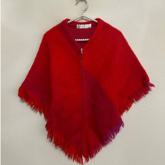Lena Rewell Handmade Knit Wool Poncho Red Vintage Classy Sweater Made in Finland - Picture 1 of 12